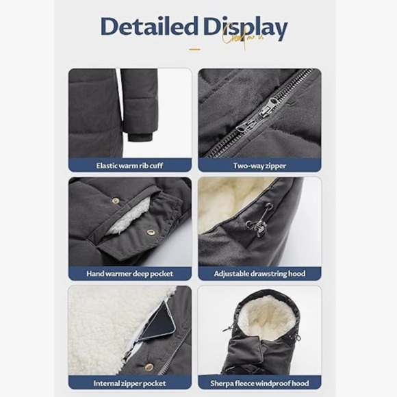 NWT Gray Puffer Jacket with Removable Hood and Quilted Design and Sherpa inside - Picture 6 of 10